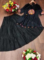 Rayon Black Navratri Wear Gamthi Work Readymade Top With Skirt